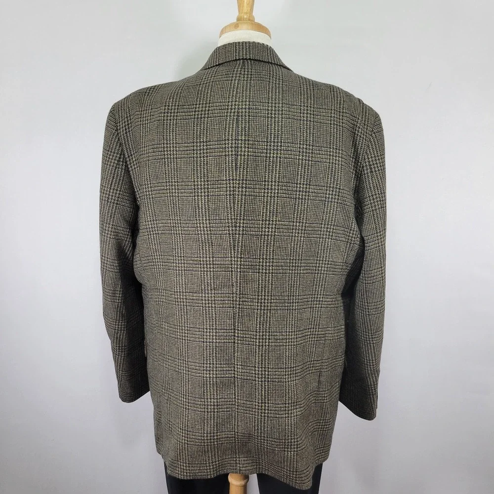 Oscar De La Renta Men's Sport Coat Blazer Two‎ Button Brown Plaid Wool Sz 48L